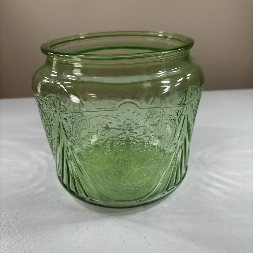 Hazel Atlas Uranium Glass 'Royal Lace' Cookie Jar No Lid Depression Glass Glows
